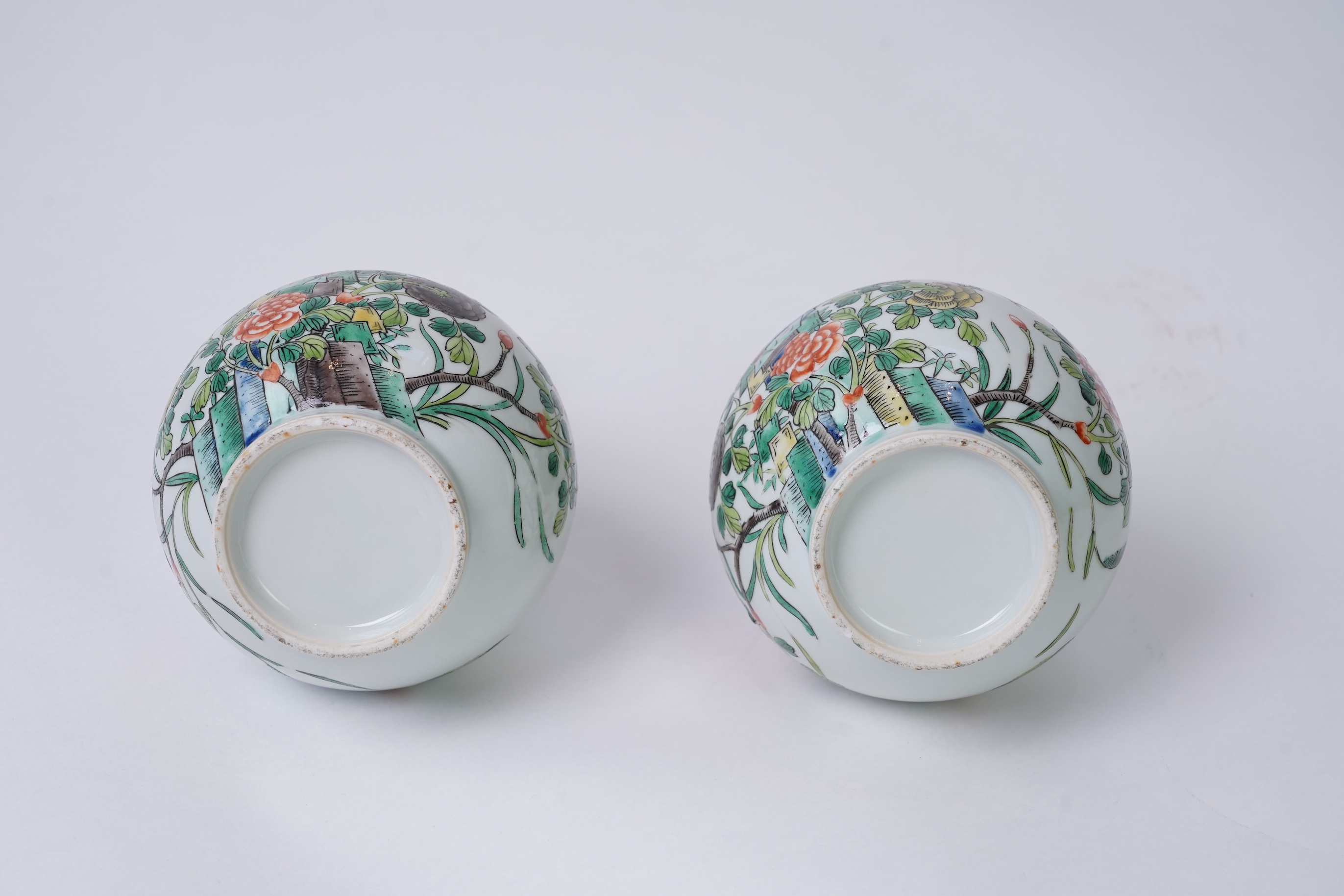 A pair of Chinese famille verte bottle vases, early 20th century